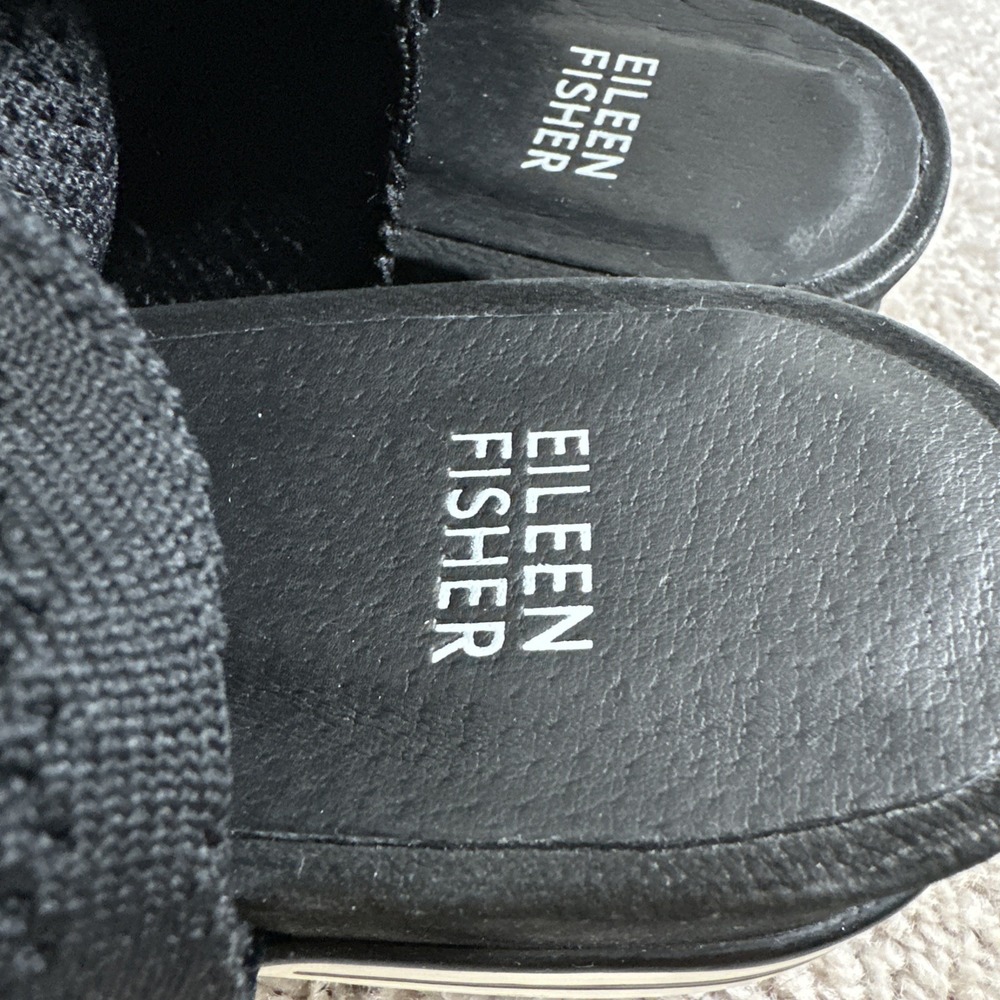 Eileen Fisher Size 9 Black Stretch Knit Open Toe Wedge Sandals - Picture 6 of 7